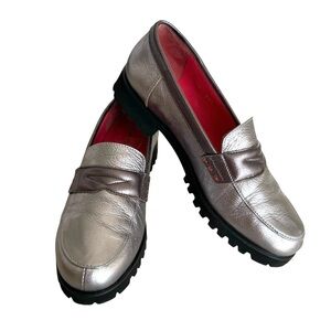 Pas de Rouge Lug Loafers Metallic Leather Italian Shoes